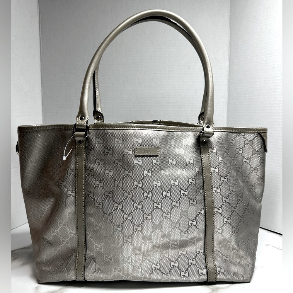 Authentic GUCCI GG implementation Tote Bag Silver w/COA